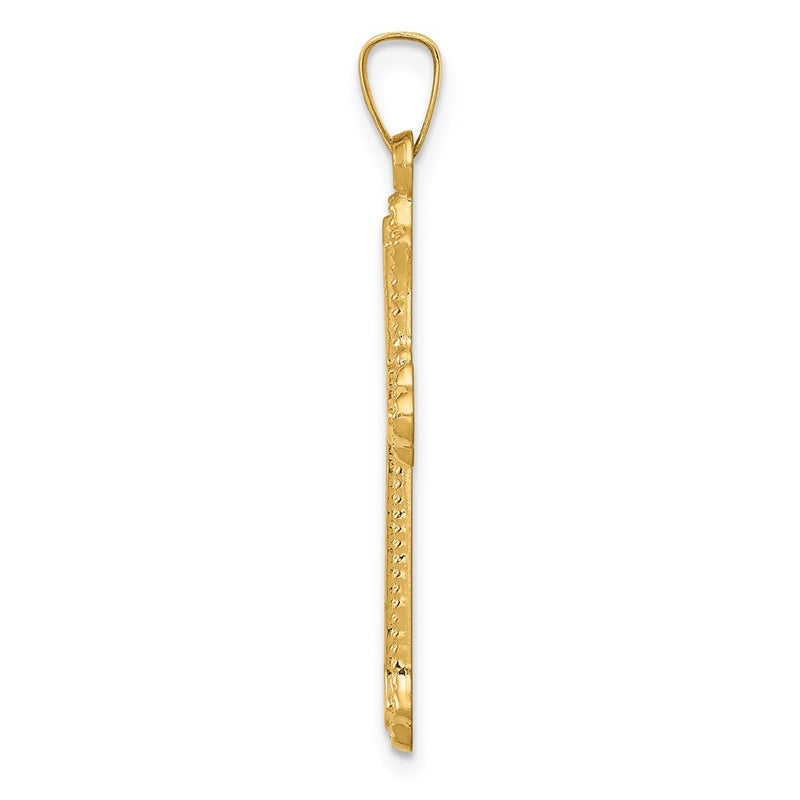 14k Yellow Gold Polished Fleur de Lis Cross Pendant