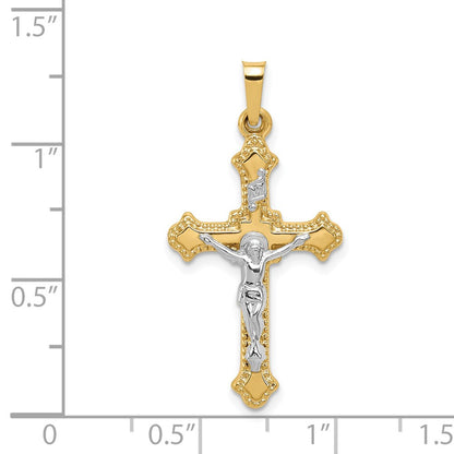 14k Two-tone Gold Polished INRI Crucifix Pendant