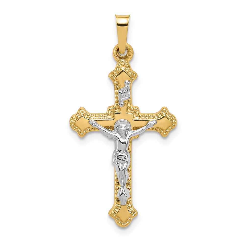 14k Two-tone Gold Polished INRI Crucifix Pendant