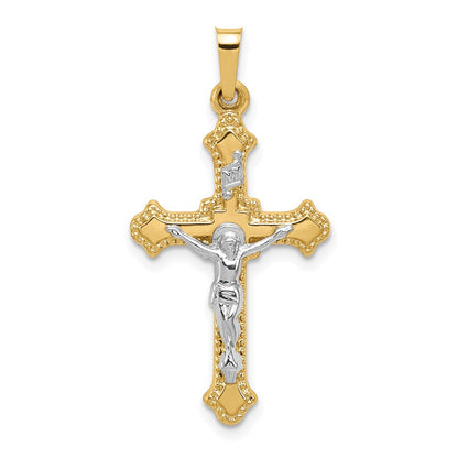 14k Two-tone Gold Polished INRI Crucifix Pendant