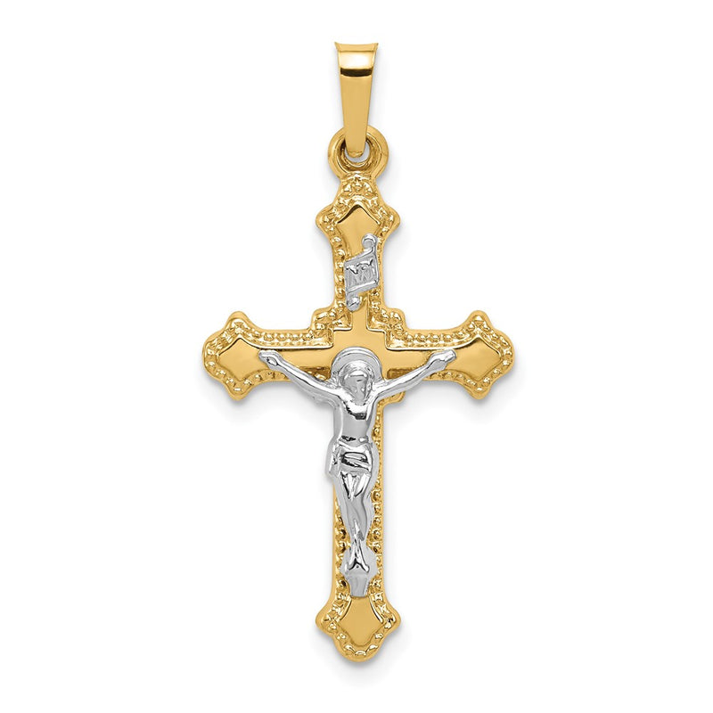14k Two-tone Gold Polished INRI Crucifix Pendant