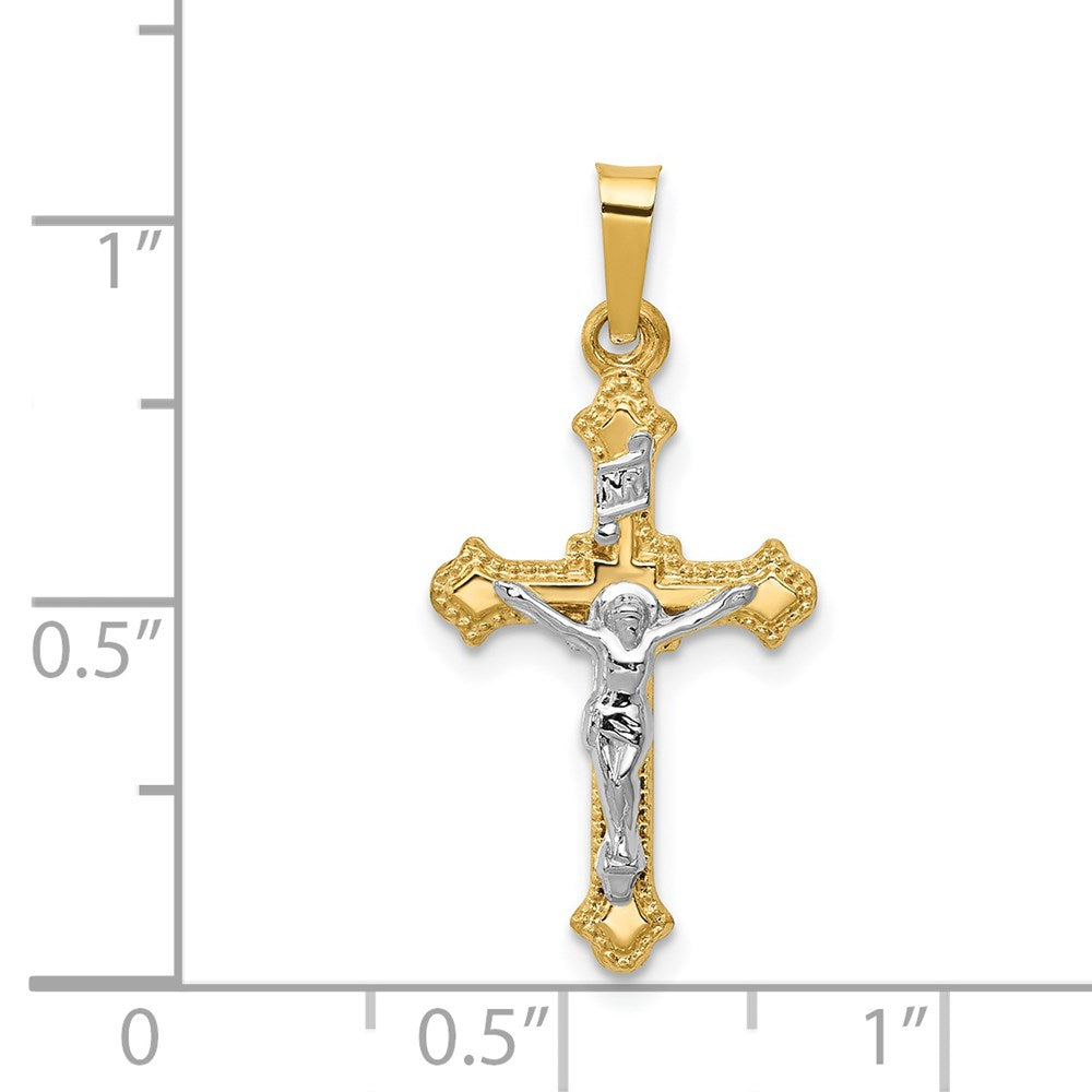 14k Two-tone Gold Polished INRI Crucifix Pendant