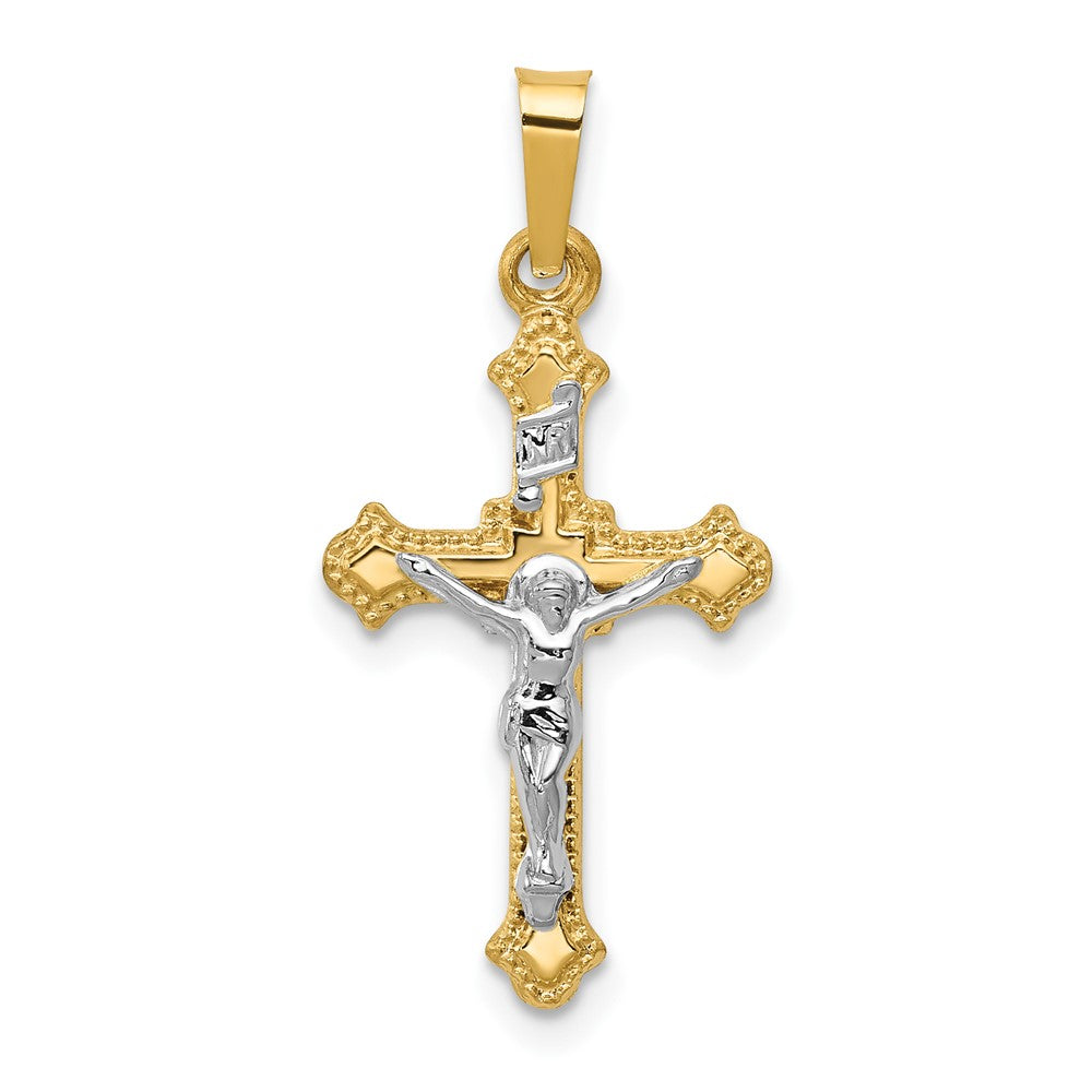 14k Two-tone Gold Polished INRI Crucifix Pendant