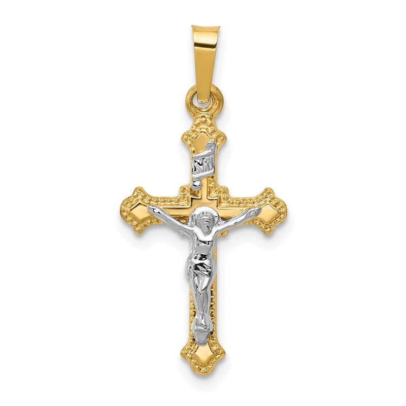 14k Two-tone Gold Polished INRI Crucifix Pendant