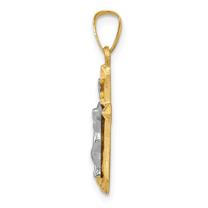 14k Two-tone Gold Polished INRI Crucifix Pendant