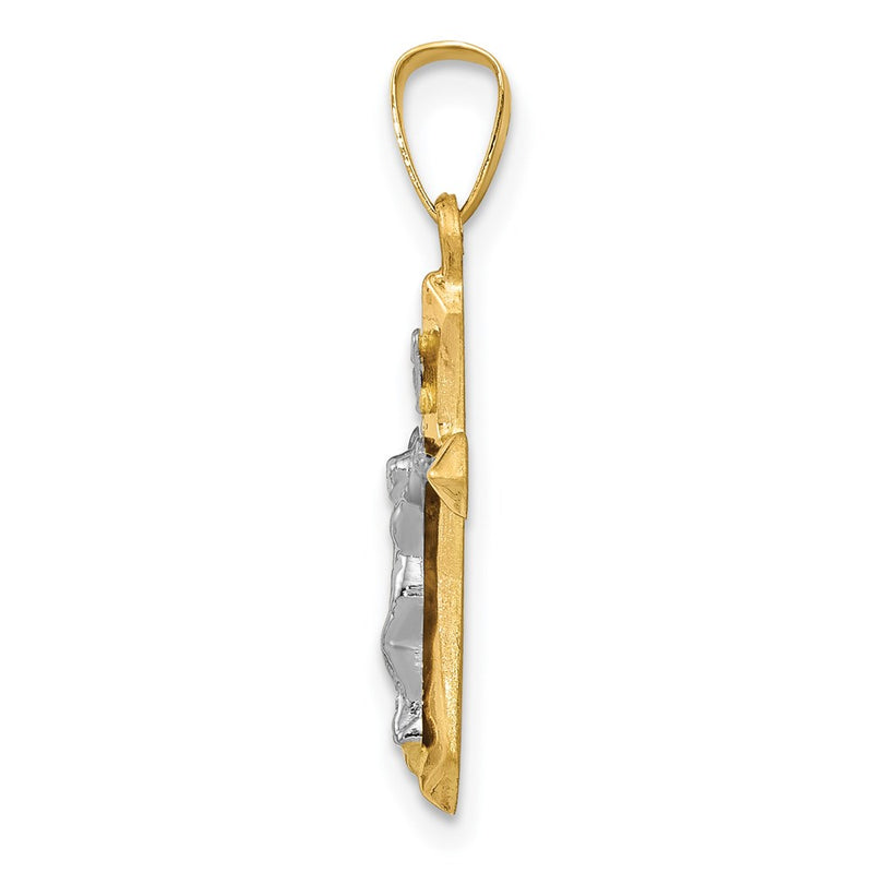 14k Two-tone Gold Polished INRI Crucifix Pendant