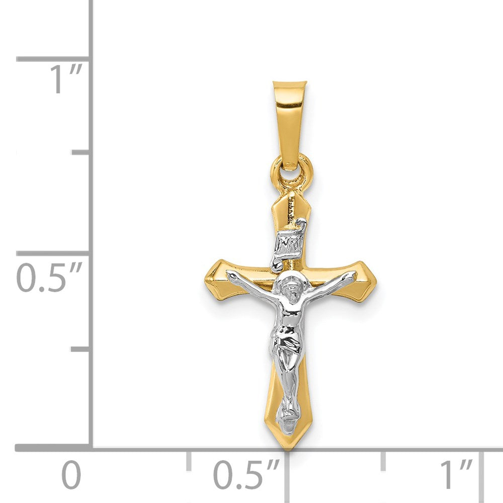 14k Two-tone Gold Polished INRI Crucifix Pendant