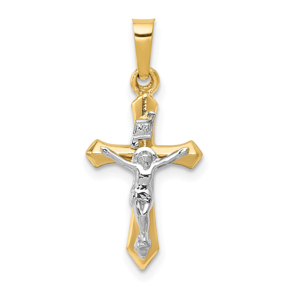 14k Two-tone Gold Polished INRI Crucifix Pendant