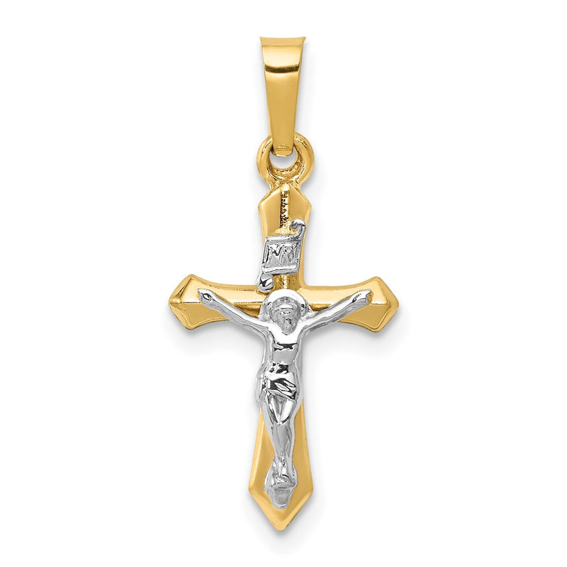 14k Two-tone Gold Polished INRI Crucifix Pendant