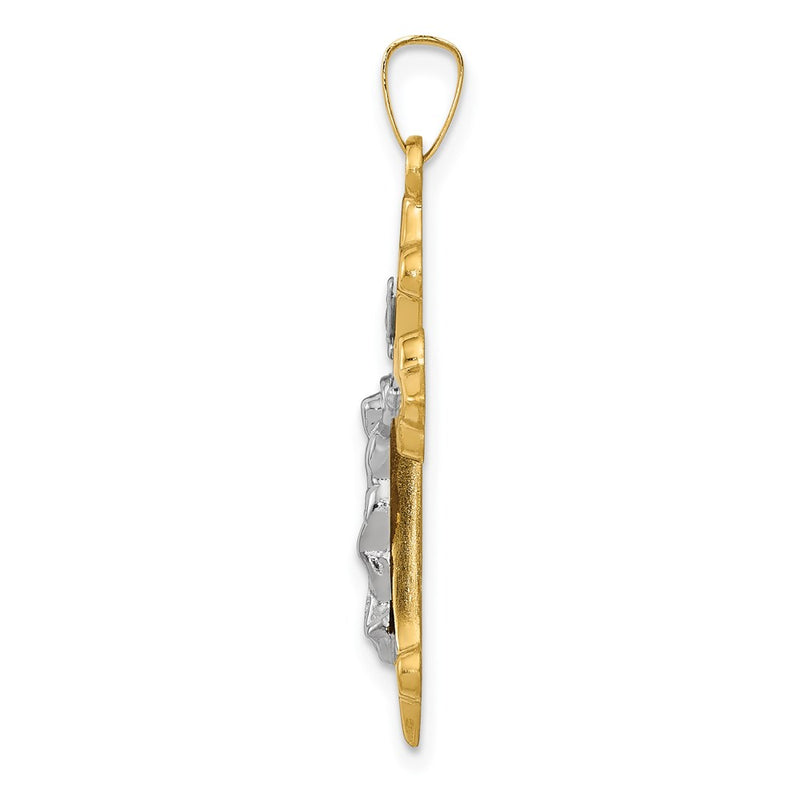 14k Two-tone Gold Polished Fleur de Lis INRI Crucifix Pendant