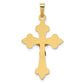 14k Two-tone Gold Polished Fleur de Lis INRI Crucifix Pendant