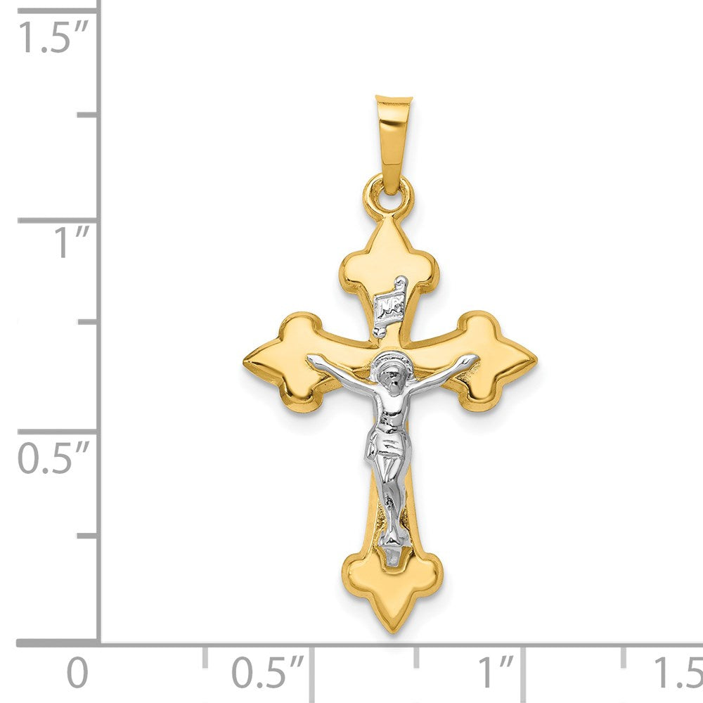 14k Two-tone Gold Polished Fleur de Lis INRI Crucifix Pendant