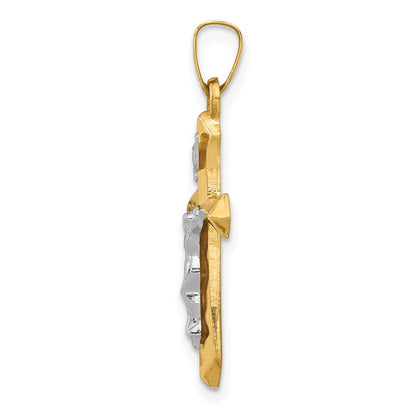 14k Two-tone Gold Polished INRI Crucifix Pendant