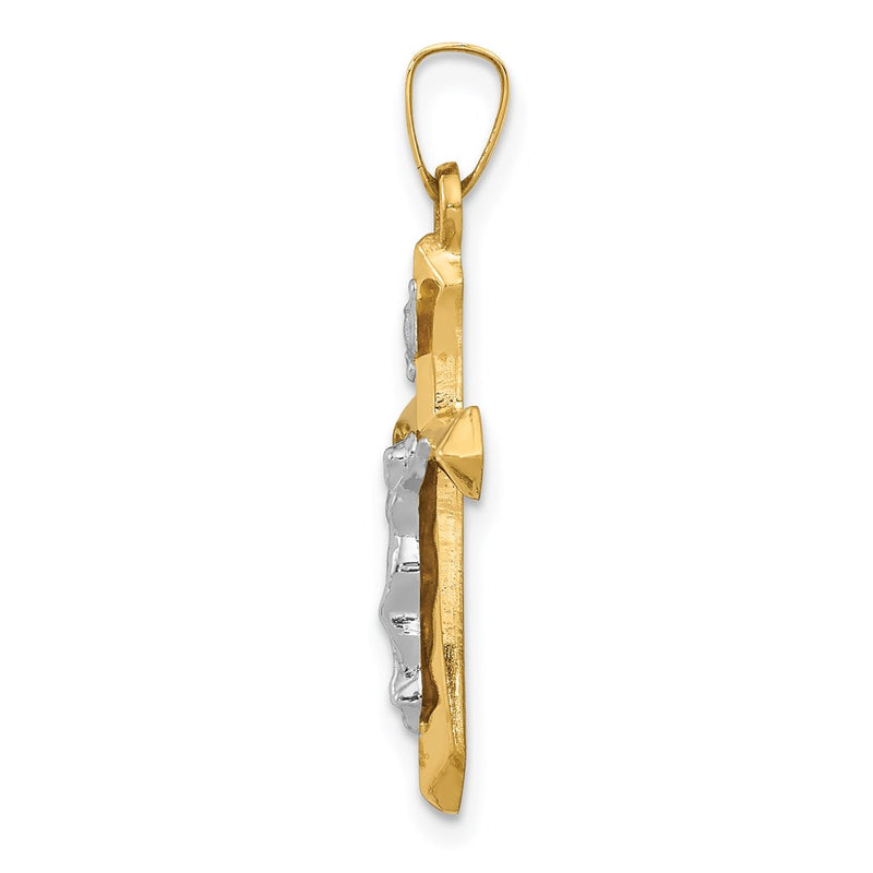 14k Two-tone Gold Polished INRI Crucifix Pendant