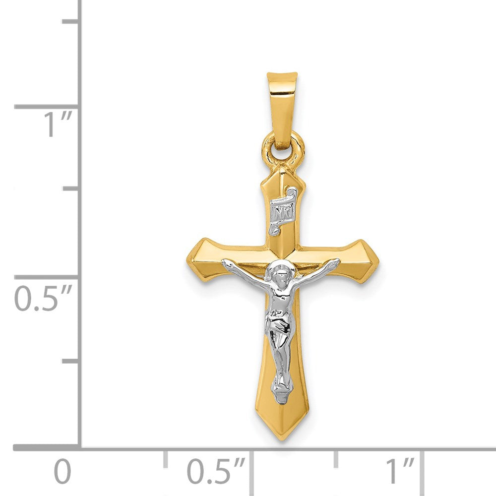 14k Two-tone Gold Polished INRI Crucifix Pendant