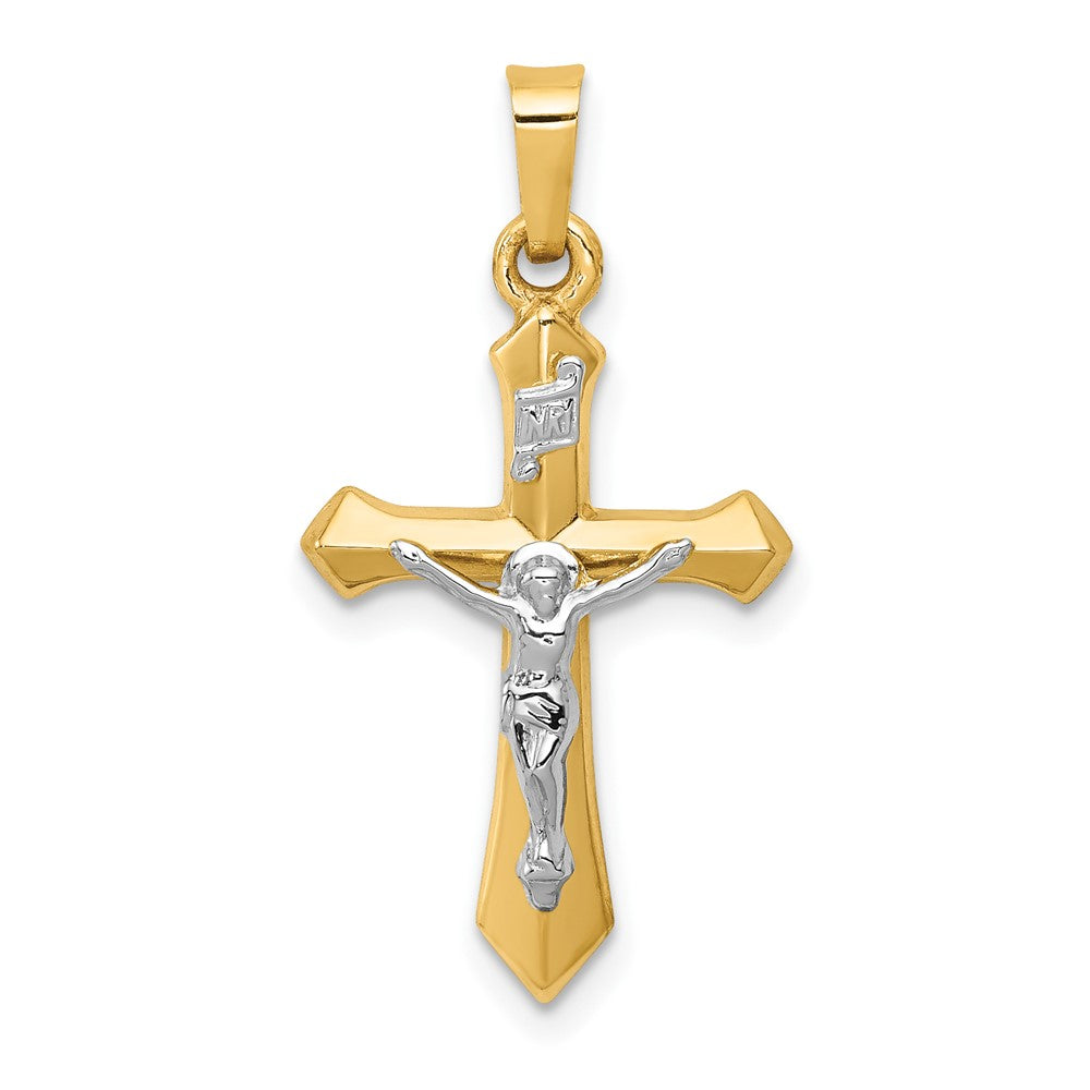 14k Two-tone Gold Polished INRI Crucifix Pendant