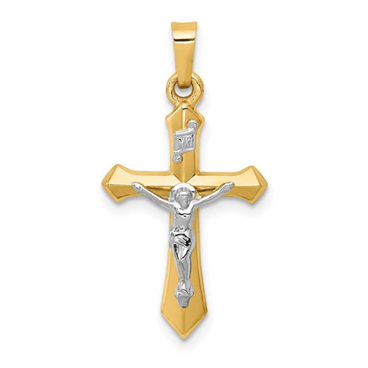 14k Two-tone Gold Polished INRI Crucifix Pendant