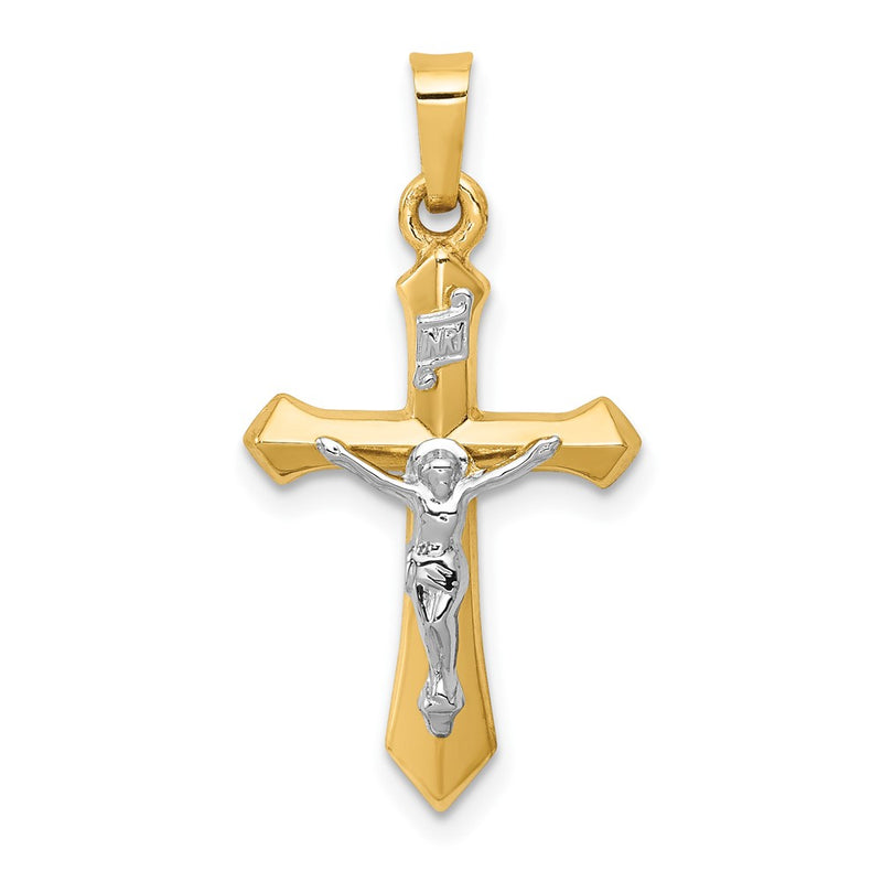 14k Two-tone Gold Polished INRI Crucifix Pendant