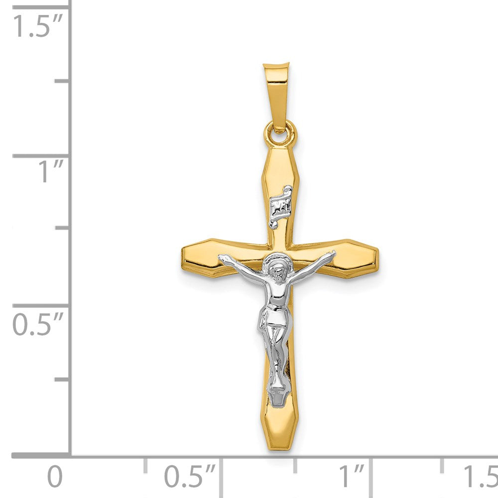 14k Two-tone Gold Polished INRI Crucifix Pendant