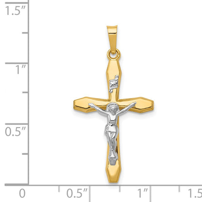 14k Two-tone Gold Polished INRI Crucifix Pendant