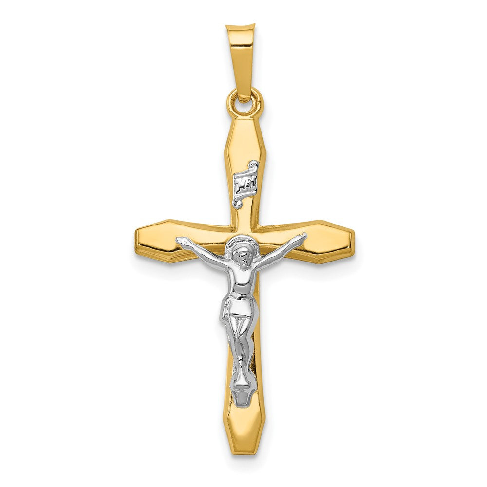 14k Two-tone Gold Polished INRI Crucifix Pendant