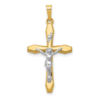 14k Two-tone Gold Polished INRI Crucifix Pendant