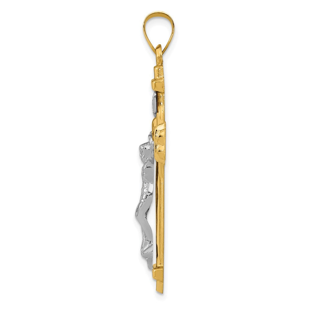 14k Two-tone Gold Polished INRI Crucifix Pendant
