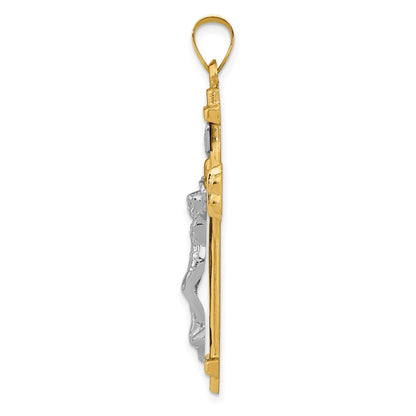 14k Two-tone Gold Polished INRI Crucifix Pendant