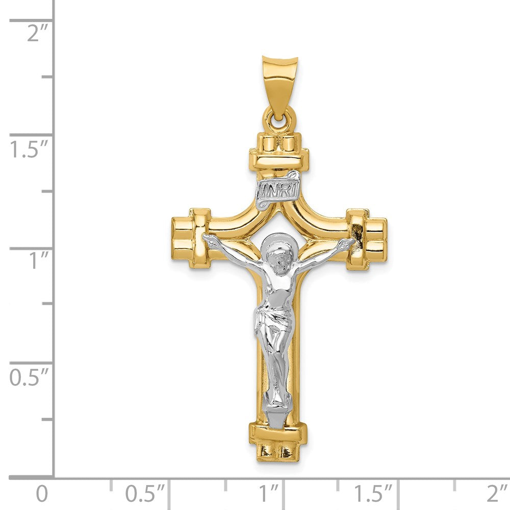 14k Two-tone Gold Polished INRI Crucifix Pendant