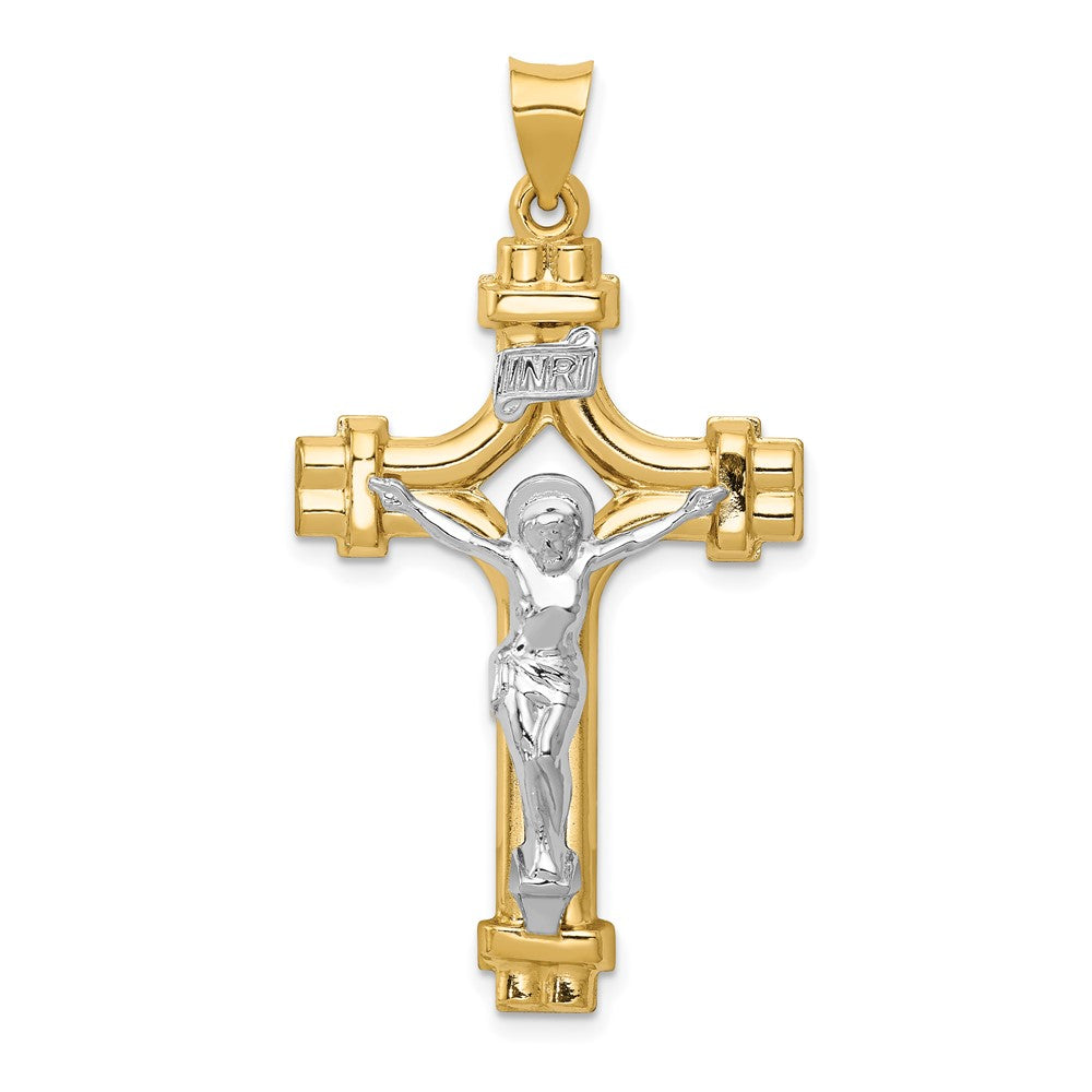 14k Two-tone Gold Polished INRI Crucifix Pendant