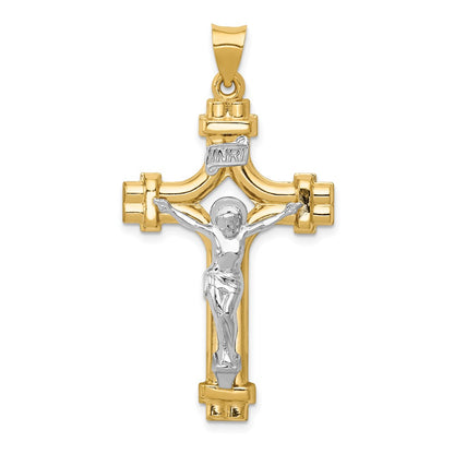 14k Two-tone Gold Polished INRI Crucifix Pendant
