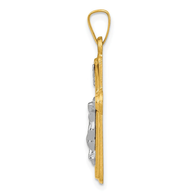 14k Two-tone Gold Satin INRI Latin Crucifix Pendant