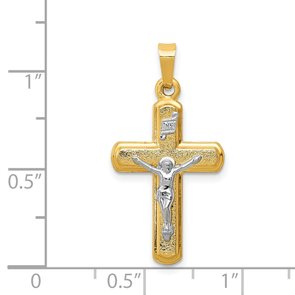 14k Two-tone Gold Satin INRI Latin Crucifix Pendant