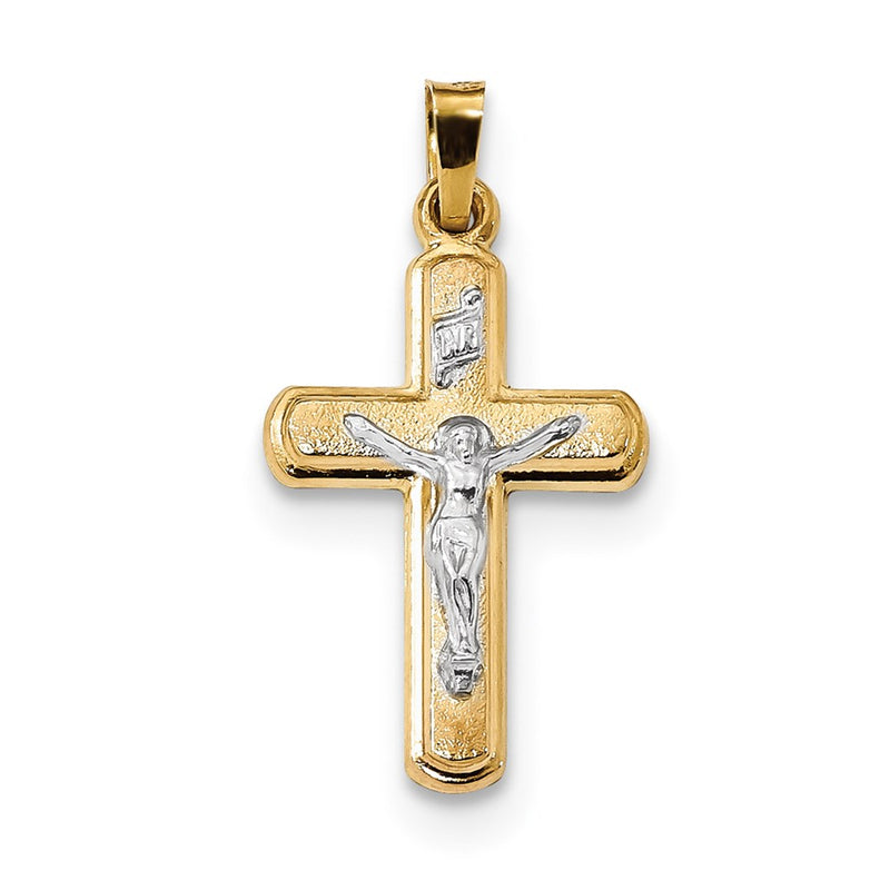 14k Two-tone Gold Satin INRI Latin Crucifix Pendant