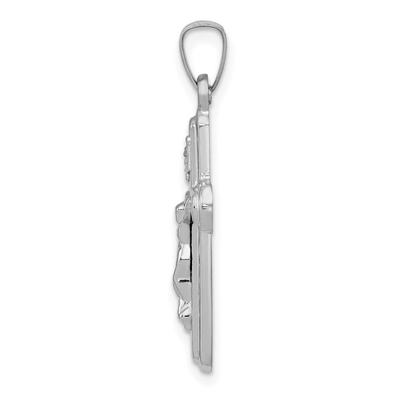 14k White Gold Polished and Satin INRI Crucifix Pendant