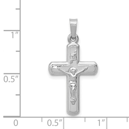 14k White Gold Polished and Satin INRI Crucifix Pendant