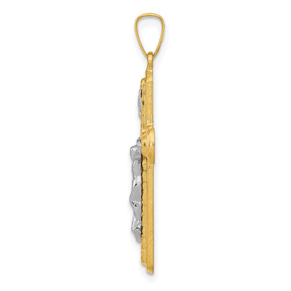 14k Two-tone Gold Polished and Textured INRI Crucifix Pendant
