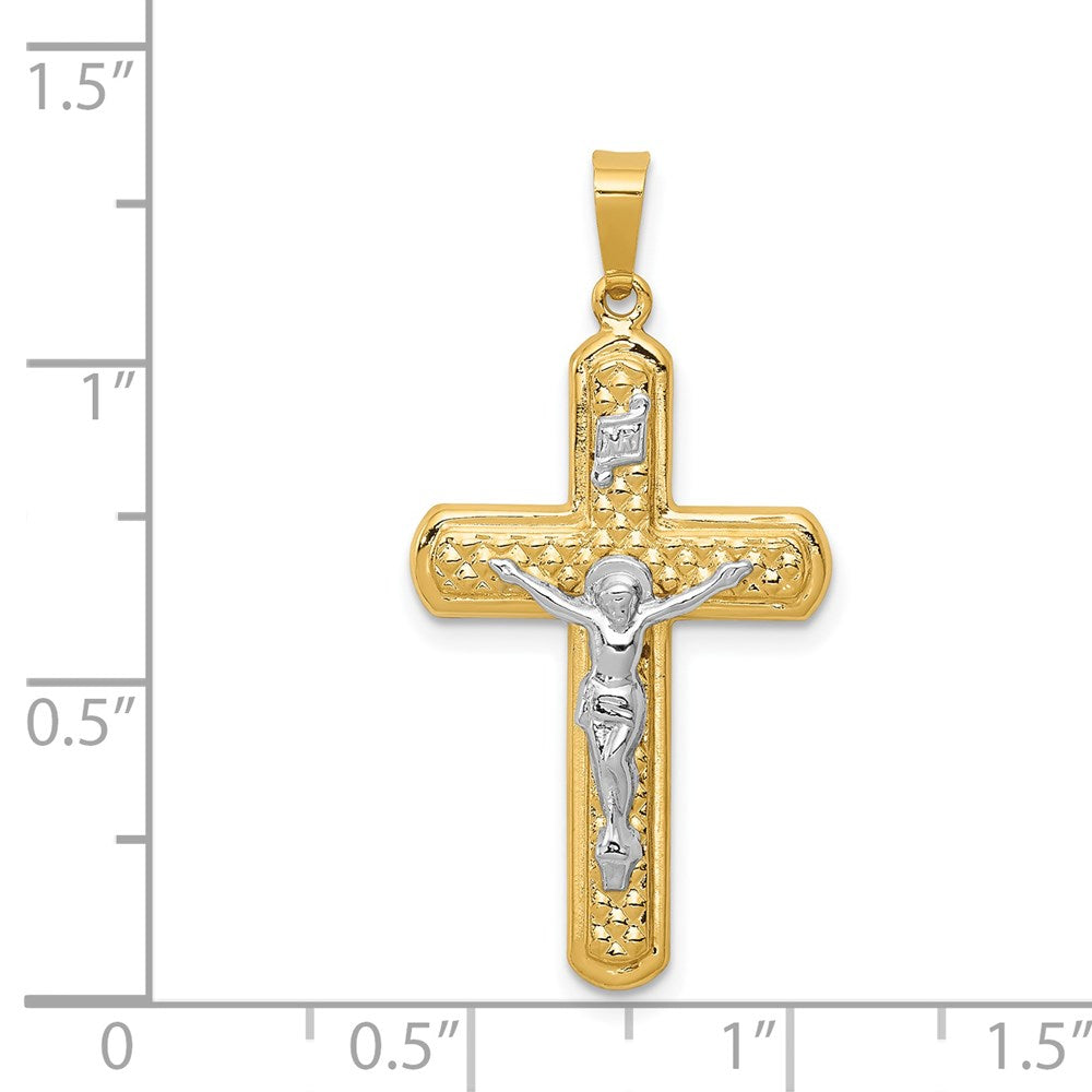 14k Two-tone Gold Polished and Textured INRI Crucifix Pendant