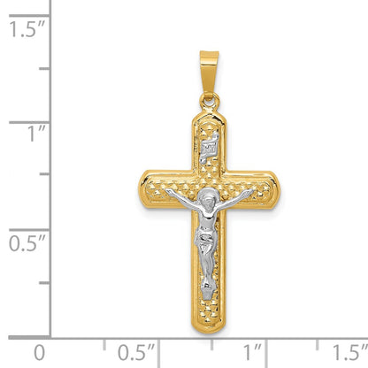 14k Two-tone Gold Polished and Textured INRI Crucifix Pendant