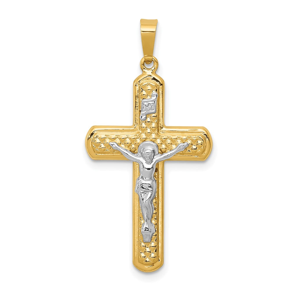 14k Two-tone Gold Polished and Textured INRI Crucifix Pendant