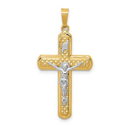 14k Two-tone Gold Polished and Textured INRI Crucifix Pendant