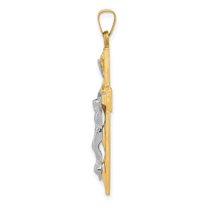 14k Two-tone Gold Polished INRI Crucifix Pendant