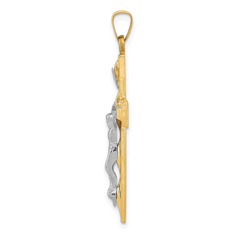 14k Two-tone Gold Polished INRI Crucifix Pendant