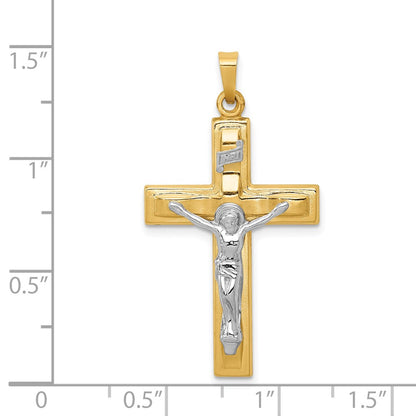 14k Two-tone Gold Polished INRI Crucifix Pendant