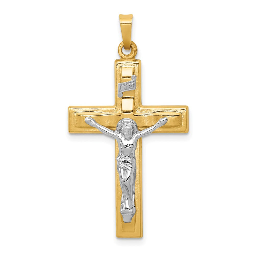 14k Two-tone Gold Polished INRI Crucifix Pendant
