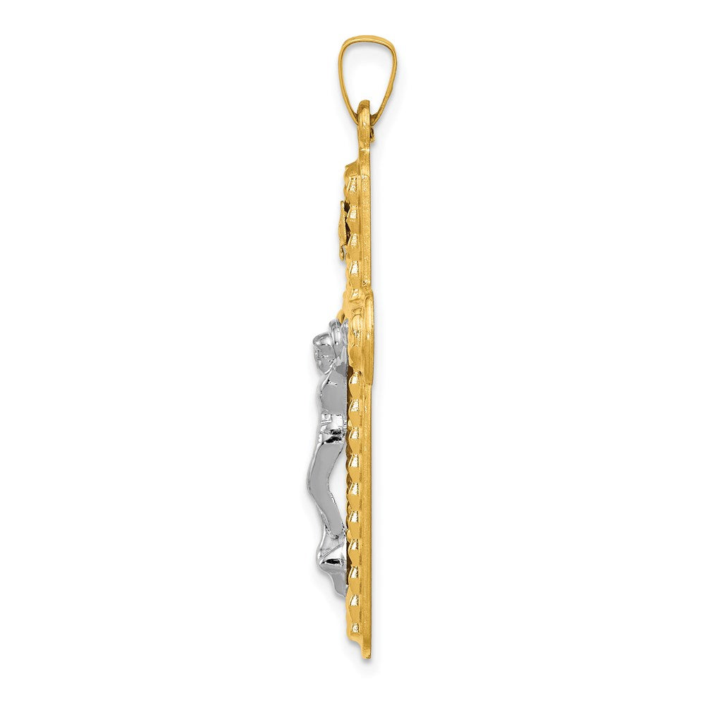14k Two-tone Gold Polished and Textured INRI Crucifix Pendant