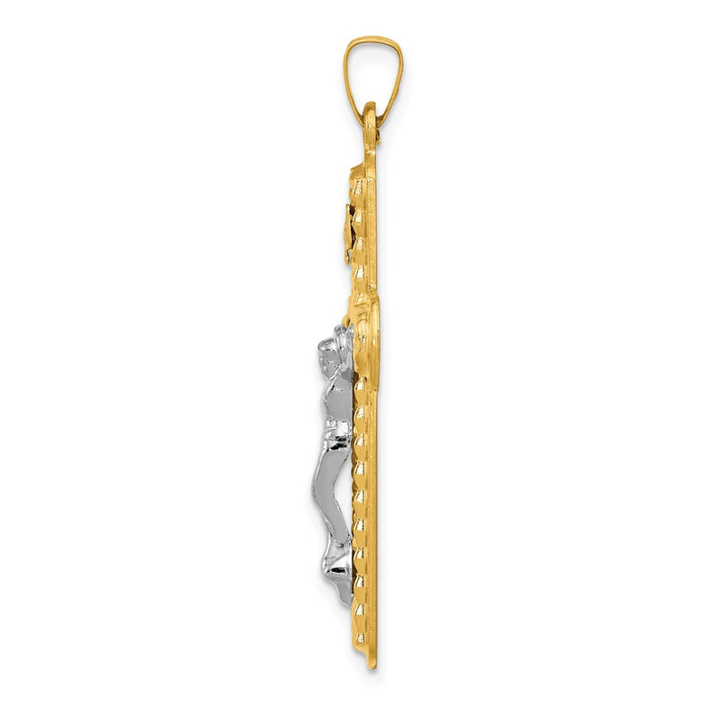 14k Two-tone Gold Polished and Textured INRI Crucifix Pendant