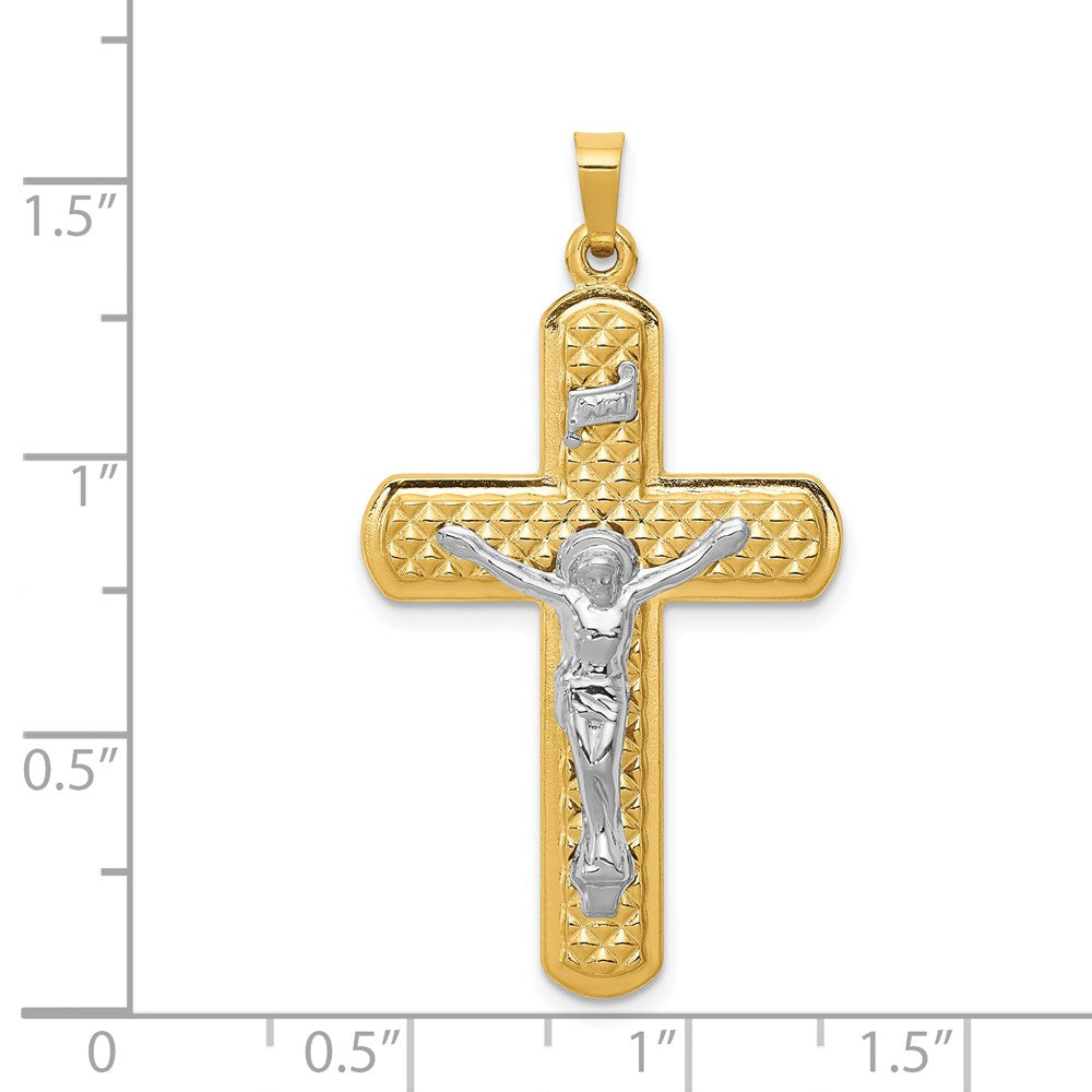 14k Two-tone Gold Polished and Textured INRI Crucifix Pendant