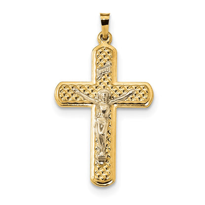 14k Two-tone Gold Polished and Textured INRI Crucifix Pendant
