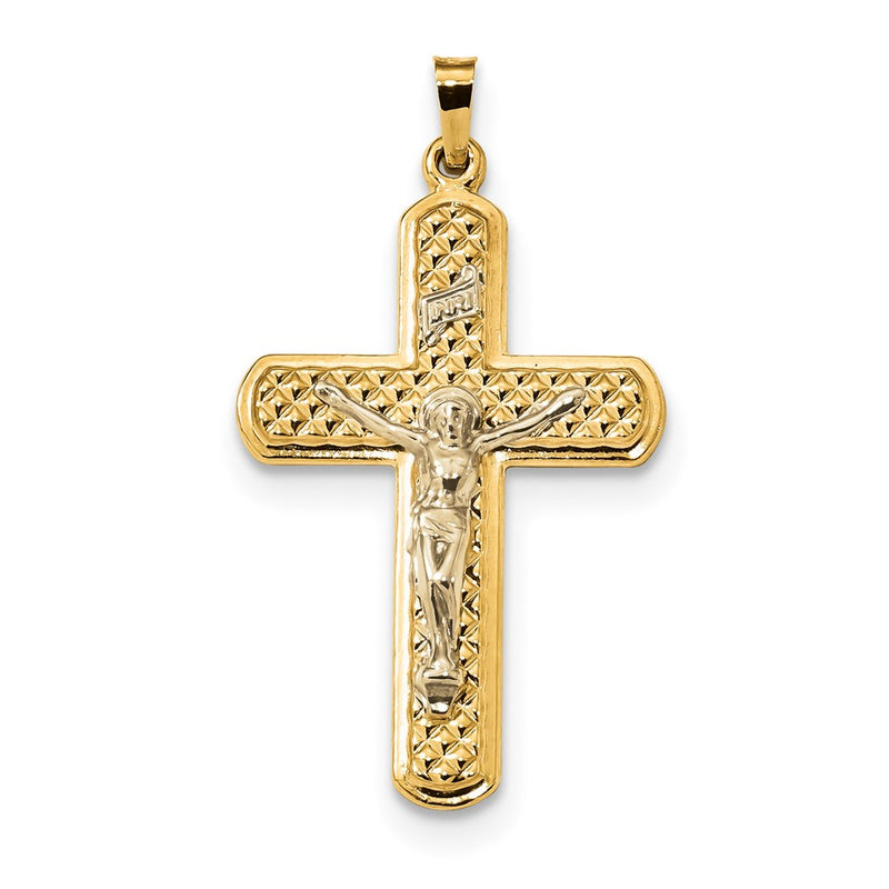 14k Two-tone Gold Polished and Textured INRI Crucifix Pendant